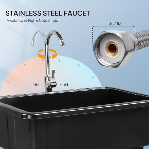 image for ROVSUN 20-Gallon Black Plastic Utility Sink with Hot & Cold Faucet, 15