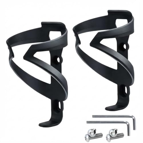Bike Water Bottle Holder 2 Pack Nylon Matte Black Ultralight & Sturdy Bike Cup Holder, 22-25 fl oz Bicycle Drink Cage, Cycling Water Bottle Cage with Screw Tool, Bike Accessories