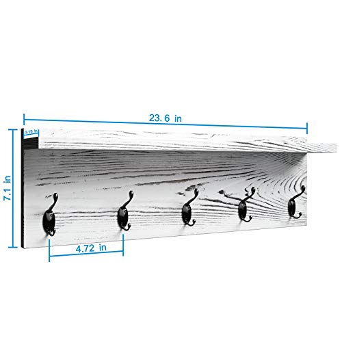 AMBIRD Coat Rack with Shelf Wall Hooks, Coat Hooks for Wall with Shelf, Wooden Rustic 23.6 Inch Length Coat Rack Shelf with 5 Hooks for Entryway, Mudroom, Kitchen, Bathroom(Pinewood Gray) - Image 5