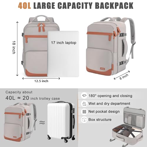 Image of 40L Travel Backpack, Flight Approved Carry On Laptop Backpack | Water-resistant, Personal Item Travel Bag, Fits 15.6 /17.3 inch Laptop, Hiking, Camping, Business, Commute, Men & Women