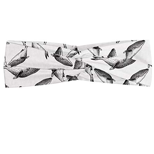 Preisvergleich Produktbild ABAKUHAUS Wale Halstuch Bandana Kopftuch, Hand gezeichnet Buckelwal Ozean Säugetiere Meerestiere Wildtiere Meereswasser, Elastisch und Angenehme alltags accessories, Schwarz und weiß