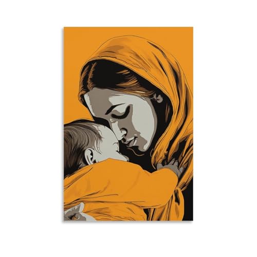 Art moderne sur toile femme et enfant : affiche de décoration murale pour salon