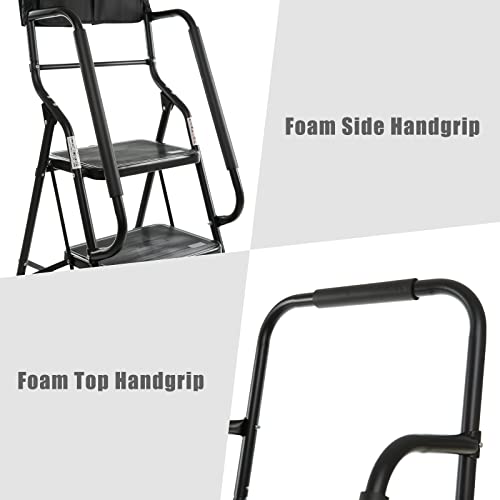 Edmaxwell 4 Step Ladder With Handrails 500 Lb Capacity Step Stool Folding Portable Ladders For Home Kitchen Steel Frame With Non-Slip Wide Pedal Stepladder With Attachable Tool Bag Black #TOP7