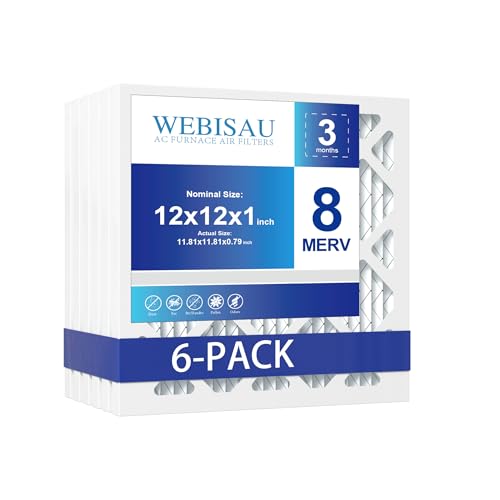 WEBISAU 12x12x1 Air Filter MERV 8 MPR 600 6Pack Furnace Filters Pleated HVAC AC Furnace Air Filters Air Conditioner Filters for Home School (Exact size: 11 3/4"x11 3/4"x 3/4")