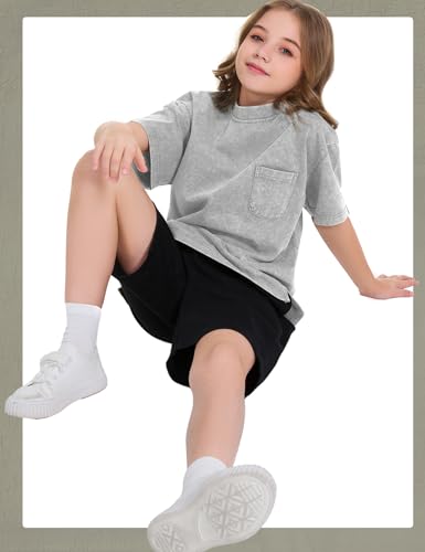 Image of COZYPOIN Unisex Kids Vintage Acid Wash Cotton Tees Crew Neck 3-16Y