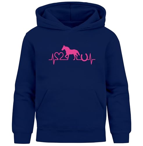 SpecialMe® Kinder Hoodie Mädchen Pferde Print Aufdruck Mädchengeschenke Reiterin Pferdeliebhaber Pferdemädchen Navy-pink 140