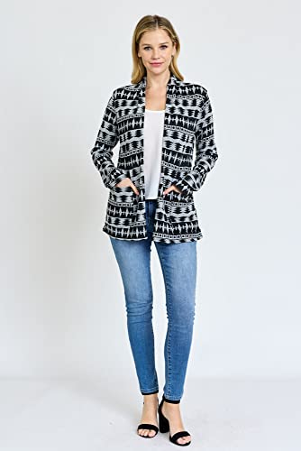 Image of Eloges Women's Multi Stripe Soft Knit Open Cardigan with Suede Elbow Patch