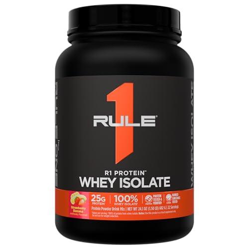 Image of Rule 1 Proteins R1 Protein Whey Isolate, Strawberry Banana, 22 Servings | 25g of Protein from Whey Isolates and Hydrolysate isolates for Workout Recovery and anytime use