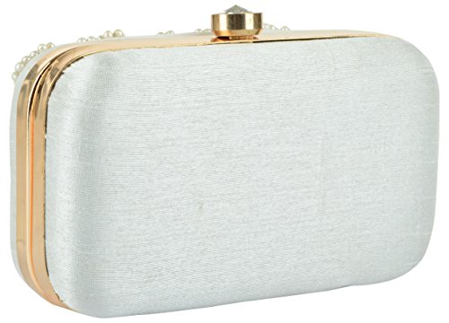 Image of TOOBA Handicraft Women's Embroidered Clutch Purse | Designer Handbag with Golden Floral & Pearl Work | Wedding, Cocktail, Party & Bridal Gift Bag for Women & Girls