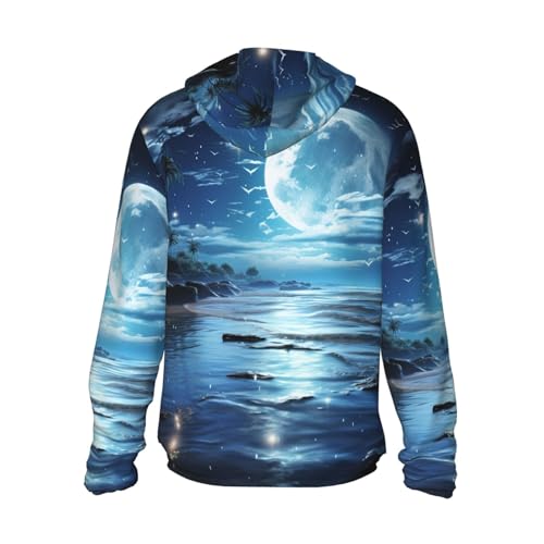 Men's UPF 50+ Sun Protection Hoodie Moon Over Ocean Long Sleeve Sun Shirts Full Zip Light Fishing Jacket2