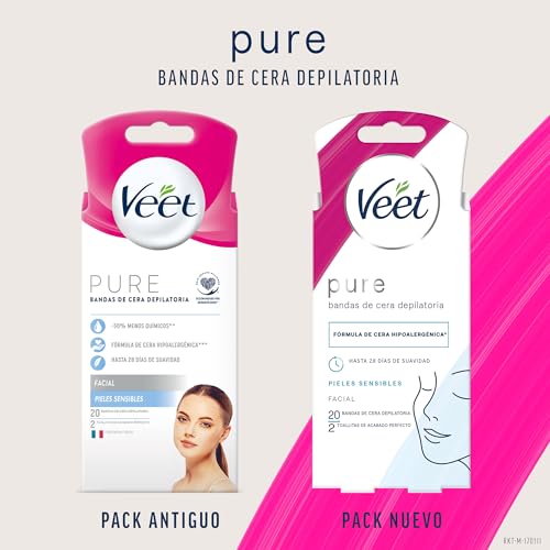 Veet Pure Pack Bandas de Cera Fría Depilatoria para Pieles Sensibles, Depilación Facial, Adecuado para Labio Superior (Bigote), y para Cuerpo, Piernas, Bikini y Axilas, y Neceser de Regalo - imagen 5