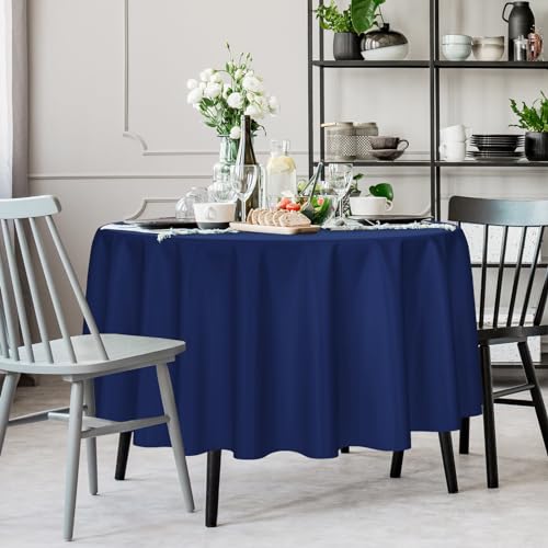Image of Kopokita 2 Pack Navy Blue Round Disposable Plastic Tablecloths 84 inch