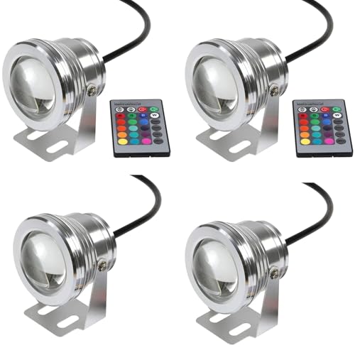 QICBYING 4 Piezas Focos Sumergibles - Lámpara Subacuática De 10W, Luces LED Para Piscina, Foco Subacuático De Superficie Impermeable IP68, Iluminación Para Estanques(10w (24V))