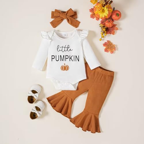 Halloween/Thanksgiving Baby Girl Outfit Pumpkin Romper+Flared Pants Infant Fall Clothes 0-18M2