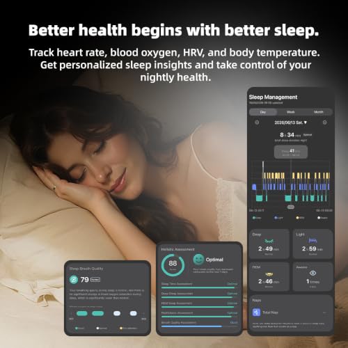 Bryzova Smart Ring | No Subscription, Heart Rate & Blood Oxygen Monitoring, Sleep & Women’s Health Tracking, AI Health Advisor, IP68 Waterproof Fitness Ring for Android & iOS (Gold, 7#) — view 4