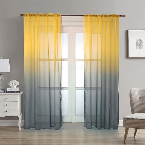 Lukery Rideau Voilage, Lot de 2 Rideaux Voilage, Couleur Dégradée Voilages Intérieurs Rideau Fenetre pour Salon Voilage Fenetre Moderne Panneaux de Rideaux...