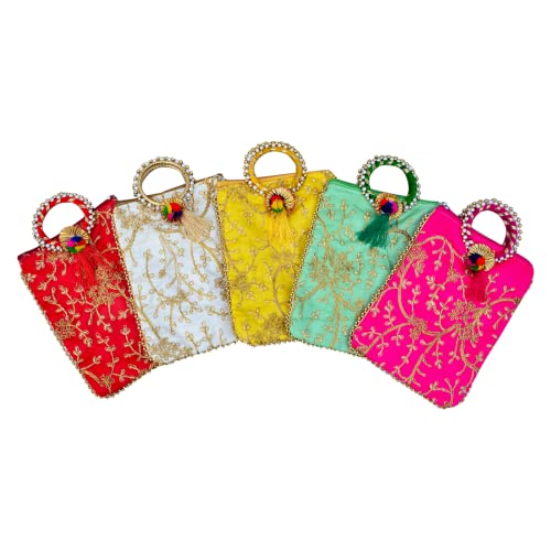 Image of Embroidered Vintage Mobile Potli Pouches for Women Pack of 30 | Bags for Return Gifts, Purse for Ladies, Shagun Mobile Bags for Home Functions