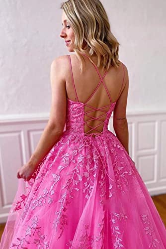 L/Y Dames tule baljurken spaghetti kant lange avondjurken bruidsjurken Quinceanera jurken, rood, 38 - Image 5