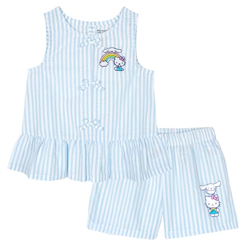 Hello Kitty Little Girls 2-Piece Ruffle Tank Top and Elastic Waist Shorts Outfit Blue 6