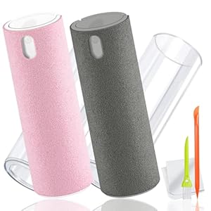 DauMeiQH Screen Cleaner, Mobile Phone Screen Wipe 2 Pack, Laptop Cleaning Electronic Kit for Airpods, Car, iPhone, iPad, MacBook, Tablet, Monitor, Lens, TV with Cloth, Brush and Pen – Pink Grey