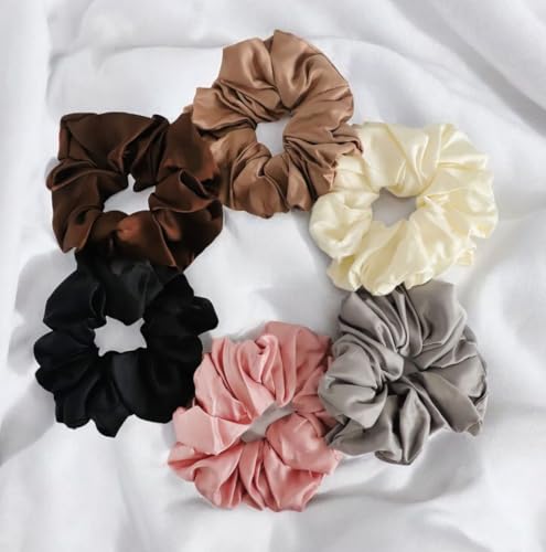Image of Elina 12 Pcs Premium Satin Scrunchies Set for Girls, Women Anti-Hair-Breakage, Silk Hair Ties Set Elastic Rubber, Best Gift For Mom, Sister, Friends (Pack of 12)(Neutral Shade Multi Colors)