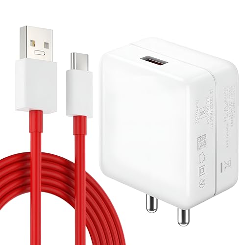 Image of 80W USB Type C Charger with 1 Meter Cable for Oneplus|Realme|Nord|Motorola|Nothing|Tecno, Infinix|Samsung|Lava|Vivo|Oppo|Itel|Pixel, Fast Charging Adapter Supervooc /Warp /Vooc /Rapidly /Superdart, 80 w