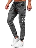 Imitazione della cerniera BOLF Uomo Pantaloni Jeans Jogger Denim Coulisse Elasticizzati Tempo Libero Gamba Stretta Slim Fit Casual Style Red Fireball HY895 Nero M [6F6]