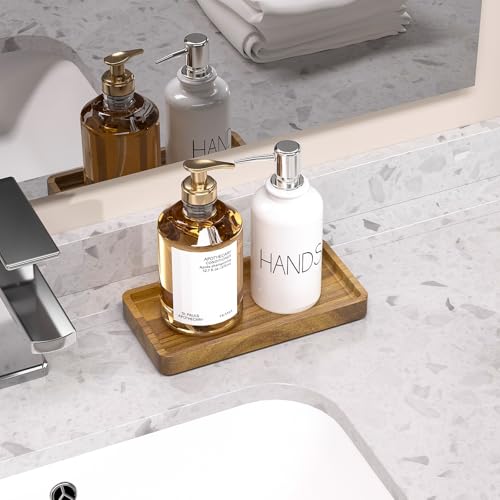 Image of WEENSON Small Acacia Wood Bathroom Vanity Tray for Soap Dispenser, Toiletries, Makeup, Perfume, Decor, Kitchen Tray for Counter Salt Spice, Toilet Tank Tray for Candle, Nightstand 7.9 inchx4 inch
