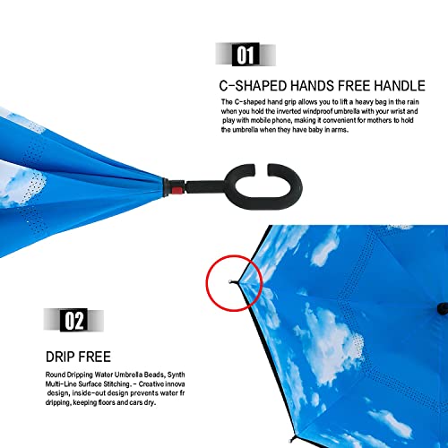 Image of MRTLLOA Double Layer Inverted Umbrella with C-Shaped Handle, Anti-UV Waterproof Windproof Straight Umbrella for Car Rain Outdoor Use