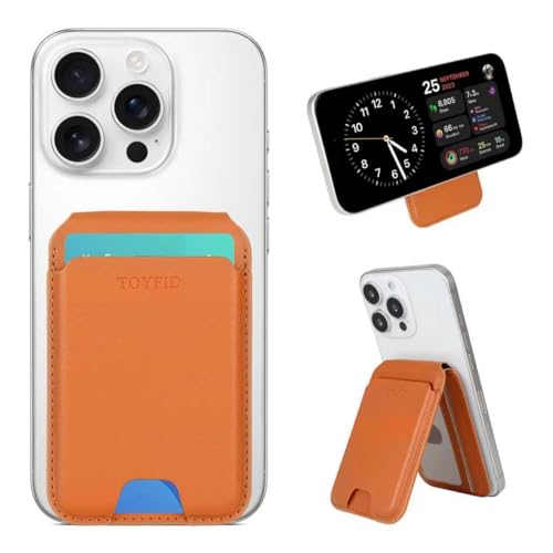 TOYFID Small Mag Safe Wallet for Phone Stand,5 Credit/ID Cards Wallet, RFID Blocking Bifold Magnetic Card Holder with ID Window for iPhone 17/16/15/14/13/12/Pro/Pro Max (Not Mini) Series, Brown