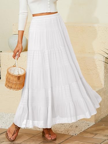 Image of NASHALYLY Women's Chiffon Elastic High Waist Pleated A-Line Flared Maxi Skirts