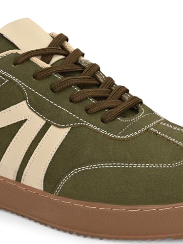 Image of MACTREE Suede Leather Upper Laceup Casual Sneakers for Men | Stitched TPR Sole