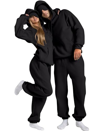 MISSACTIVER 2 Piece Airplane Mode Travel Hoodie For Men Women Oversized Sweatshirt Built-In Eye Mask Sweatpants Tracksuit Set