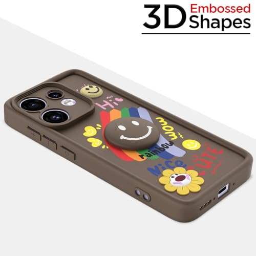 Image of Pikkme Back Cover for Oppo Reno 16 5G | Soft Silicone| Cute Rainbow Smile & 3D Cartoon Flower Design | Shockproof Raised Camera Protection Bumper Case (Brown)