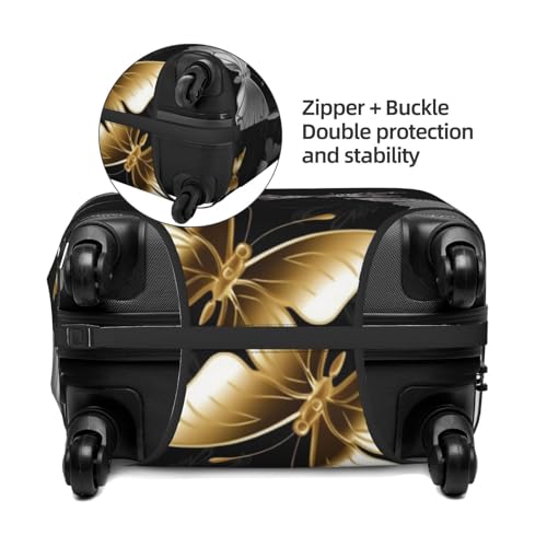 Gold White Butterflies Black Travel Luggage Cover Elastic Washable Suitcase Protector Anti-Scratch Travel Suitcase Cover Luggage Protector Fits 18-32 Inch Suitcase4
