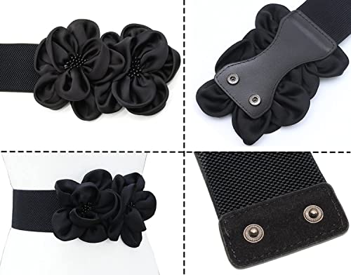 ALAIX Women's Wide Belt Stretchy Chunky Waist Belt Dress Belts Big Flower Cinch Belts Elastic Belts for Women4
