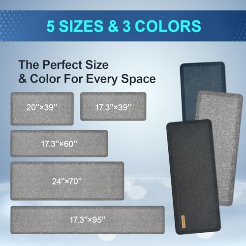 Image of Anti Slip 3 /4 inchs Anti Fatigue Kitchen Floor Mat, Ergonomic Comfort Standing Mat, Waterproof Kitchen Runner for Home, Kitchen, Office, Laundry, Garage (Light Gray, 24 inch x 70 inch -0.75 inch)