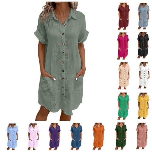 Robe chemisier pour femme fluide à manches courtes en coupe midi unie