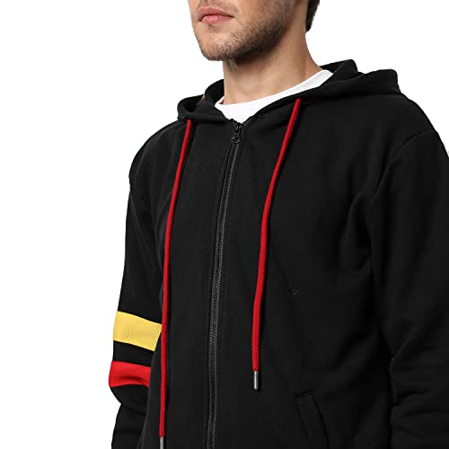 Image of CAHOOT Men's Dark Blue Zip-Front Hoodie with Contrast Drawstring for Casual Wear | Long Sleeve | Hooded Neck | Zipper Closure | Cotton Sweatshirt Crafted with Comfort Fit for Everyday Wear