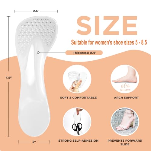 Image of 3 /4 High Heel Cushion Insoles, Self-Adhesive Arch Support Inserts for Flat Feet and Arch Pain Relief, Gel Shoe Inserts for Sandal, Flats and High Heels (2 Pairs, Transparent, Women's 5-8.5)