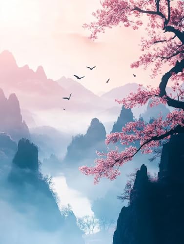 5D Diamond Painting Montagne Oiseau | Broderie Diamant Kit Complet 80x110cm