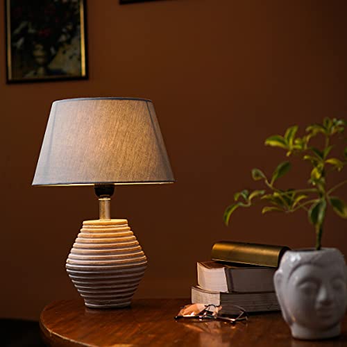 Image of PineCraft International Atury Table Lamp with Shade Night Lamp for Living Room, Study Room, Bedroom & Home Decor Gift Item 14 inch Height Wooden Study Lamp with Grey Shade
