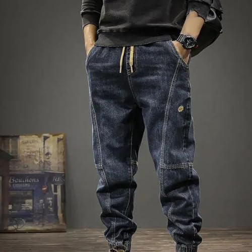 Men’S Y2K Vintage Stylish Loose Fit Baggy Tapered Harem Jeans Drawstring Midweight Slight Stretch Appliques Cowboy Pants2