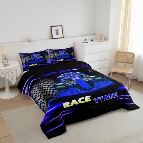 Image of Feelyou Kids Race Sports Car Comforter Set Twin Size, Racing Car Bedding Set Boys Girls Karting Road Duvet Insert Teens Bedroom Decor 2Pcs