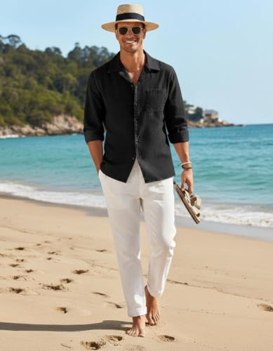 Image of Combo of Men's Casual Cotton Blend Shirt || Long Sleeve Button Down with Spread Collar | Lightweight Breathable Fabric | Stylish Solid Shirt for Beach, Office & Everyday Wear Pack of 2