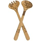 Talisman Designs  Beechwood Salad Serving Set, Pop Art Design , Laser Etched Fork and Spoon, 12-inches Long