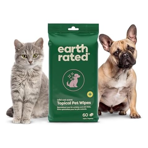 Earth Rated Itch Relief Topical Pet Wipes for Dogs & Cats for Sensitive Areas, Aids in Hot Spots & Cat Acne Relief, Wild Oat Scent, 60 Count Cover