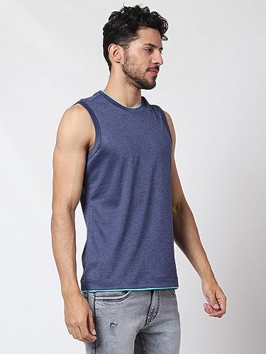 Image of Men's Lycra Blend Sleeveless Fitness Tanks Top for Quick Dry in Muscle Workout, Causal Running, Exercise Training, Swimming Vest
