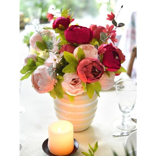 Image of FiveSeasonStuff Burnt Pink and Dusty Pink Vintage Artificial Peonies Silk Flowers and Hydrangeas for Wedding Bridal Home Decor - Beautiful Floral Centerpiece Bouquet (Fireside Romance)