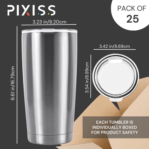 Pixiss Double Wall Tumbler Cups Bulk (25 pack) - 20 oz Stainless Steel Hot and Cold Tumblers - Reusable Cups With Lids for Stainless Steel Tumbler Cups, Tumbler Painting, Glitter, Vinyl and More - Image 3